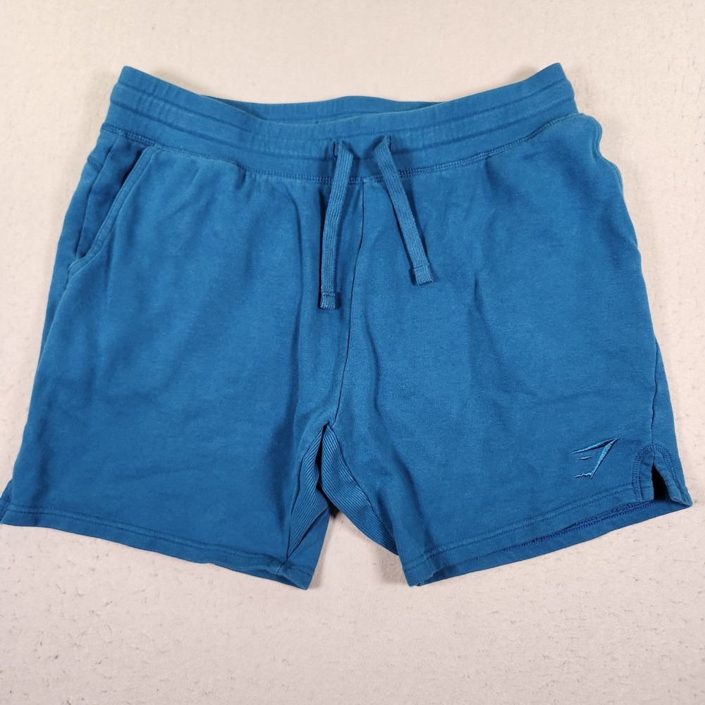 Gymshark Sweat Shorts Mens Medium Blue Fleece Elastic Waist Pockets Gym